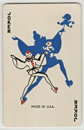 Joker: 1 Vintage Swap Playing Card: Art Deco Jester (back: 2 Dogs)