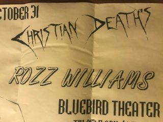 Scarce Rozz Williams Death Christian Concert Poster Bluebird Theater Denver CO 3