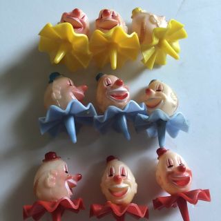 Set Of 9 Vintage Wilton Clown Head Picks For Cakes And Cupcakes