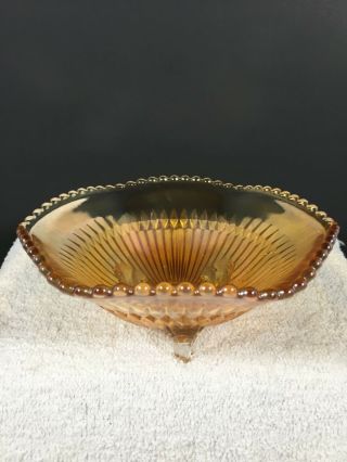 Vtg Jeanette Anniversary Marigold Carnival Glass 3 Footed Bowl Candy Nut Bowl