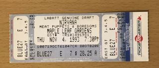 1993 Nirvana Toronto Concert Ticket Stub Kurt Cobain Dave Grohl In Utero Blew E7