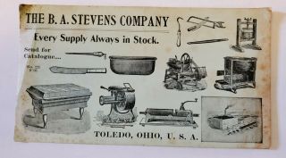 Vtg Advertising Trade Card " Every Supply " B.  A.  Stevens Company Toledo Ohio 1c