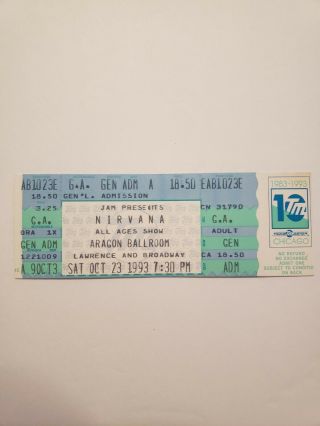 Nirvana Concert Ticket: October 23,  1993 At Aragon Ballroom In Chicago,  Il