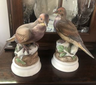 Pair Vintage 1983 Andrea By Sadek Mourning Dove Bird Ceramic Figurine Statue