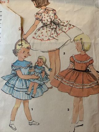 Vintage 1950’s Simplicity Pattern 4914 Size 2 Girls Dress Plus Doll Dress