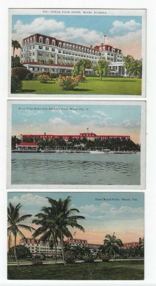(3) Diff.  Miami,  Florida,  Vintage Postcard Views Of The Royal Palm Hotel