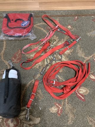 Hugelot Red Nylon Halter To Bridle Attachment/reins/tie Down/saddle Bag & Bottle