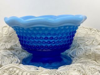 Vintage Blue Gradient Hobnail Milk Glass Compote Pedestal Candy Dish Ombré