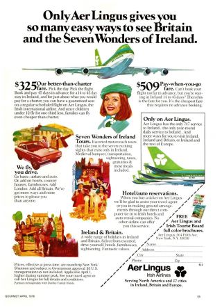 Vintage Print Ad 70s Aer Lingus Irish Airlines Tourism Vacation
