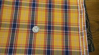 Vintage Cotton Fabric Gold,  Red,  Navy Blue,  White,  Plaid 1/2 Yd /44 " Wd