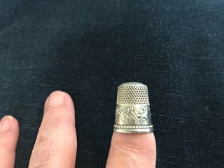 Antique / Vintage Sterling Silver Thimble With Flowers And Initial C Size 6