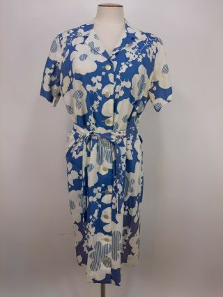 Vtg 1960s Mid Century Mod Floral Print Summer Shirt Dress Size S / M
