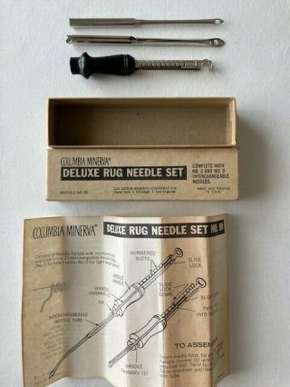 Vintage Columbia Minerva Deluxe Rug Needle Set 2 Interchangeable No.  90 W/ Box
