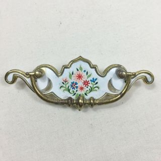Vintage Brass White Floral Drawer Pull Cabinet Handle Farmhouse Country Chic Rom
