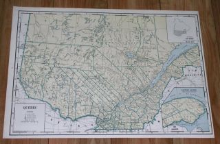 1939 Vintage Large 21 X 15 Map Of Quebec / Eastern Township / Canada