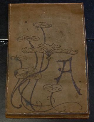 Vintage Art Nouveau Leather Book Cover - - Etched Stylyzed Flowers