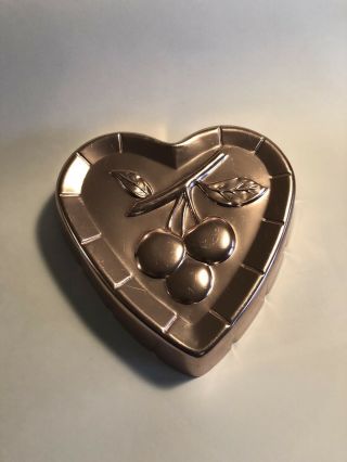 Vintage West Bend Heart Shaped Copper Jello Mold Cherries 7 " With Hanger