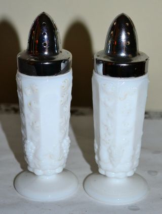 Vintage Westmoreland Milk Glass Paneled Grape Salt And Pepper Shaker Set