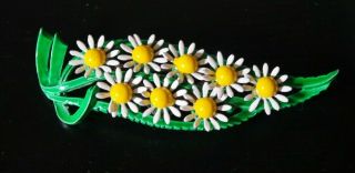 Vintage Enamel Daisy Flower Bouquet Pin Brooch