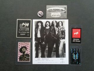 Led Zeppelin,  B/w Promo Photo,  5 Vintage Backstage Passes,  Metal Pin/button