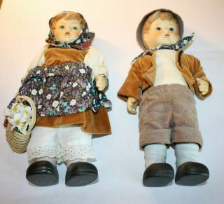 Vintage Hand Painted 1982 Porcelain Alpine Boy & Girl Dolls