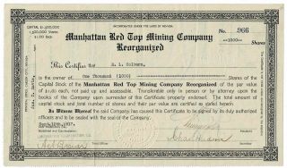 966 Manhattan Red Top Mining Company Reorganized - Vintage Stock Certificate
