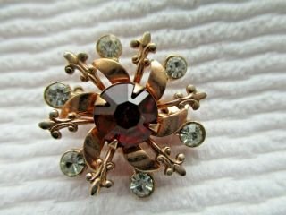 Lovely Vintage 3 - D Star Floral Pin/brooch With Ruby Red Rhinestone