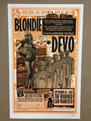 Blondie & Devo Poster Chuck Sperry Rare 1st Edition 110/125 Sf Concert 20x31 "