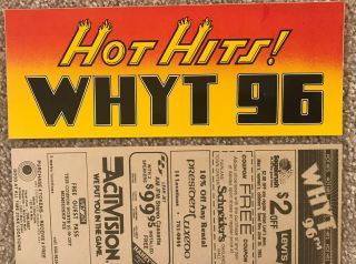 Vintage Detroit Radio Whyt 96 Fm Hot Hits Bumper Sticker 8.  5 " X3.  5 " 80 