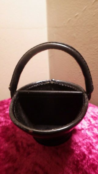 Miniature Coal Hod Ash Bucket Vintage Black Leather Separate Compartments 5x4x3 "