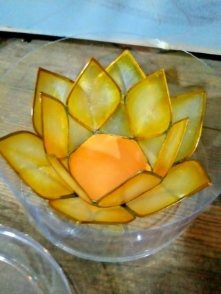 Capiz Shell Candle Holder Small Lotus Style Flower Tea Light Handmade Vintage