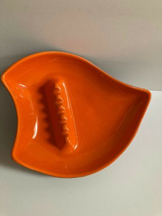 Vintage Orange Leaf Ceramic Ashtray Triangular California Pottery 7002 Usa