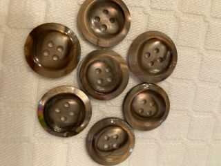 7 Vintage Mother Of Pearl Buttons.  Approx.  5/8  4 Hole