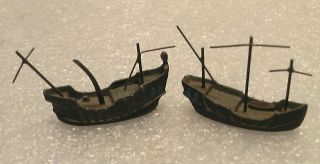 2 Vintage Toy Metal Model Pirate Ship Miniature Spanish Galleon Vessel Sail Boat