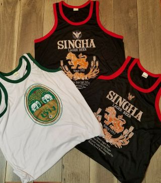 Thailand Singha Lager Beer Tank Top T - Shirt Black Red Thailand 3x1 - Rare