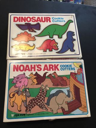Dinosaur& Noah’s Ark Cookie Cutter Set Of 6ea Metal Fox Run 1985 Vintage