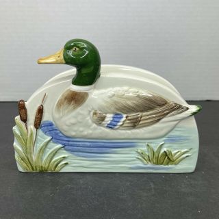 Vintage Otagiri Mallard Duck Swimming On Water Napkin Or Mail Letter Holder