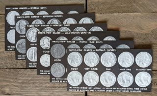 Set Of 6 Vintage Coin Photo Grader Cards