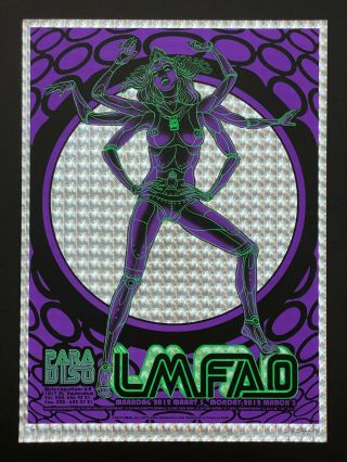 2012 Lmfao Disco Ball Mirror Foil Silkscreen Poster Signed & Numbered By Emek