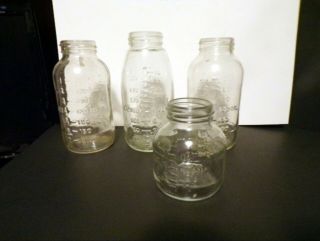 Four Vintage Unbranded Glass Baby Nursing Bottles / 3 Oz / 7oz.