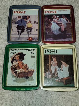 Vintage Collector Series Saturday Evening Post Norman Rockwell Trays Set Of 4