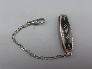 Vintage Art Deco Belt Chain Pocket Watch Fob Black & Silvertone