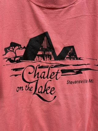 Vintage 80s Beefy Chalet On The Lake Michigan Single Stitch T Shirt Pink Size Xl