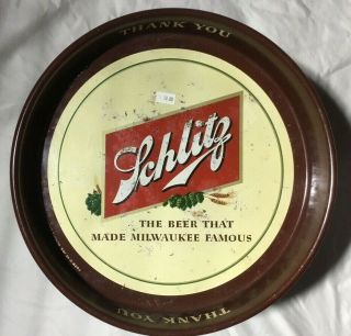 Vintage Schlitz Beer Serving Tray.  Metal " The Beer That Made Milwaukee Famous "