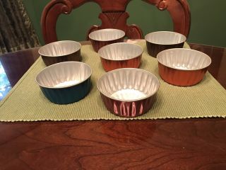 Vintage Aluminum Tin Fluted Colored Bowls - Set Of 7 Dessert Dishes
