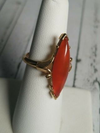 Vintage Avon Elongated Faux Amber Ring Gold Tone Fashion Cocktail Ring Size 5 - 7