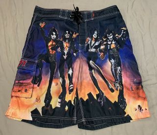 Vtg Kiss Destroyer Band Rock And Roll Dragonfly Brand Board Shorts Mens Size 34