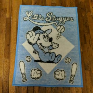 Vtg Biederlack Disney Baby Mickey Mouse Fleece Blanket Little Slugger Baseball