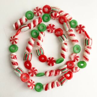 Vtg Christmas Blow Mold Plastic Candy Garland Red Green Peppermint Lifesaver 65”