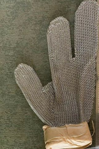Vintage Whiting & Davis Chain Mail Butchers Glove Mens Left 3 - Finger S